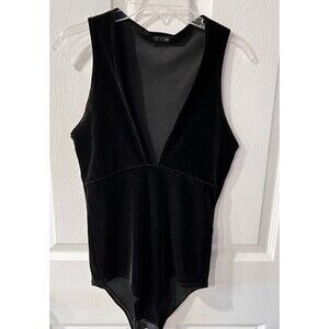 TOPSHOP velvet BODYSUIT Top Womens Sz 6 Mesh Plunge Sleeveless Layer Romantic